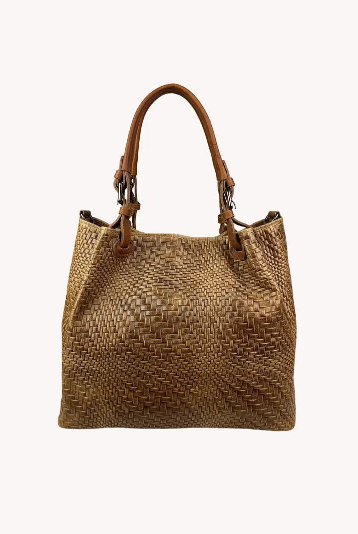 Marta geflochtene Ledertasche Italia in Golden Brown