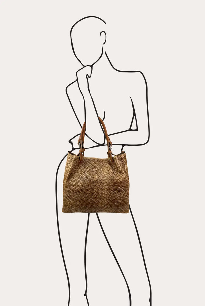 Marta geflochtene Ledertasche Italia in Golden Brown