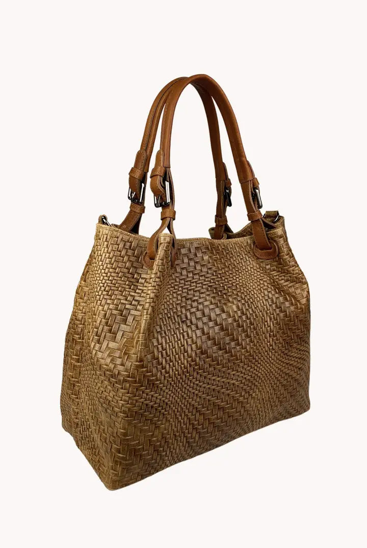 Marta geflochtene Ledertasche Italia in Golden Brown