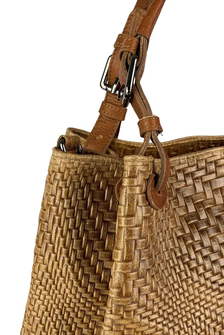 Marta geflochtene Ledertasche Italia in Golden Brown