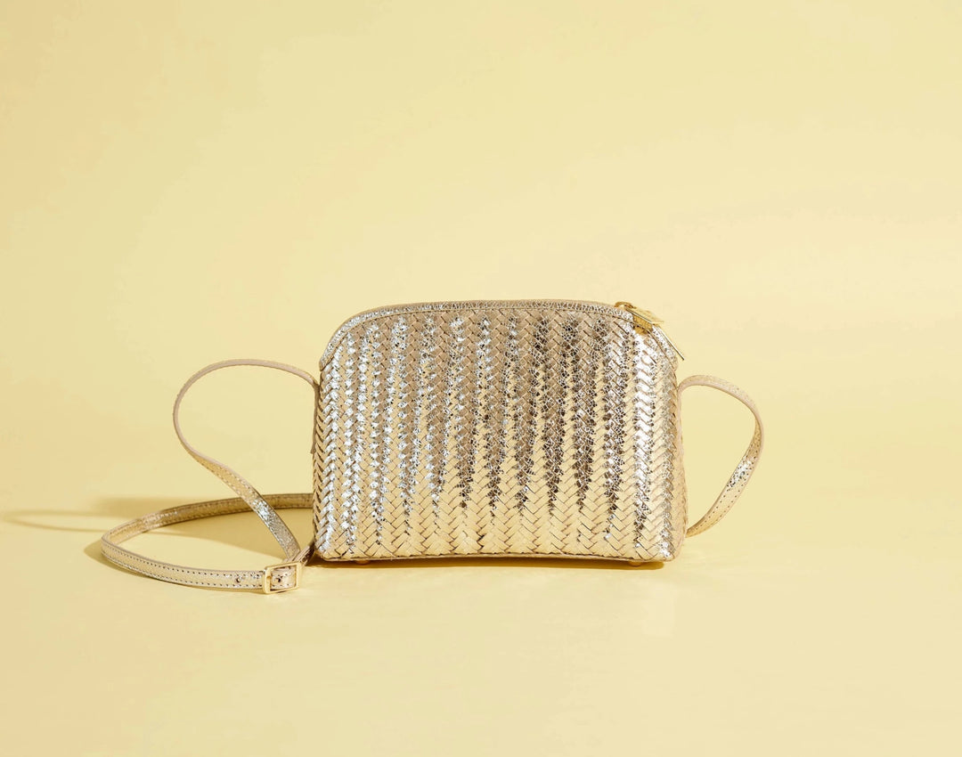 Mia geflochtene Leder-Handtasche in Gold