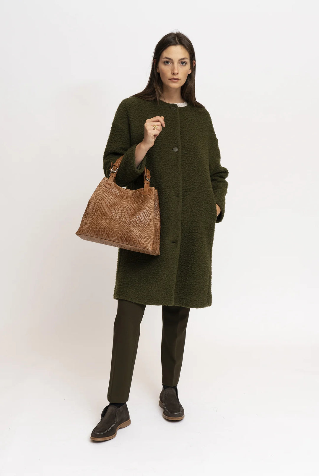 Marta geflochtene Ledertasche Italia in Golden Brown