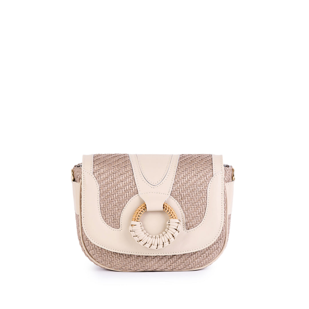 Olivia Rafia Crossbody Creme - Taupe