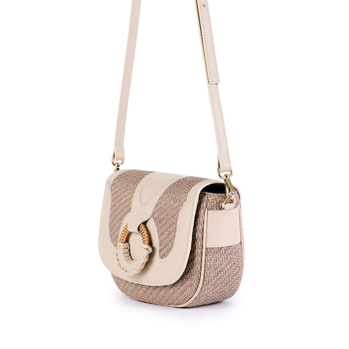 Olivia Rafia Crossbody Creme - Taupe