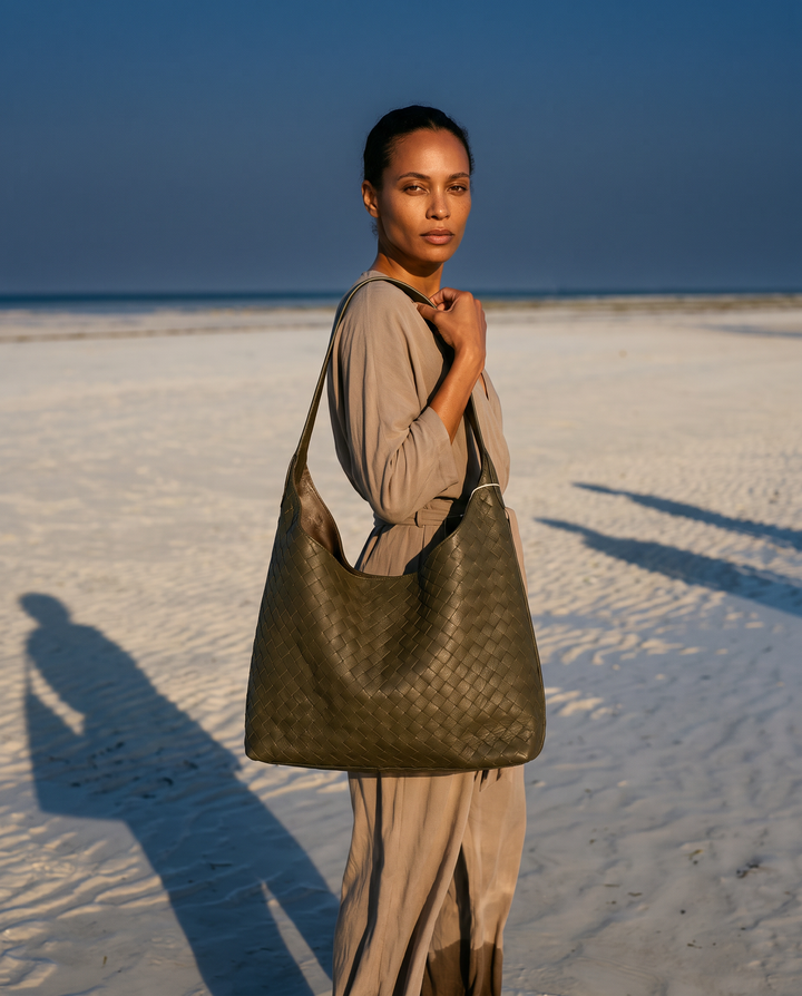 Roma Laptoptasche aus Leder Embossed Olive