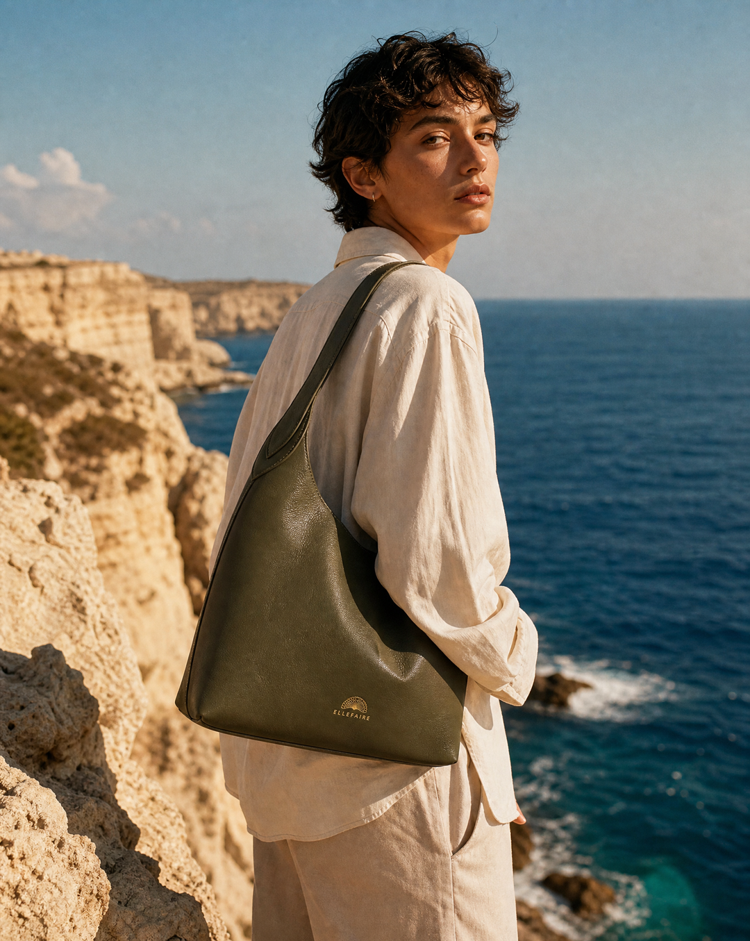Roma Laptoptasche aus Leder Olive