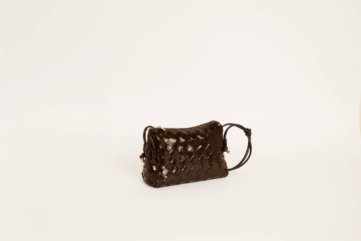 Georgia braided patent leather bag chocolate