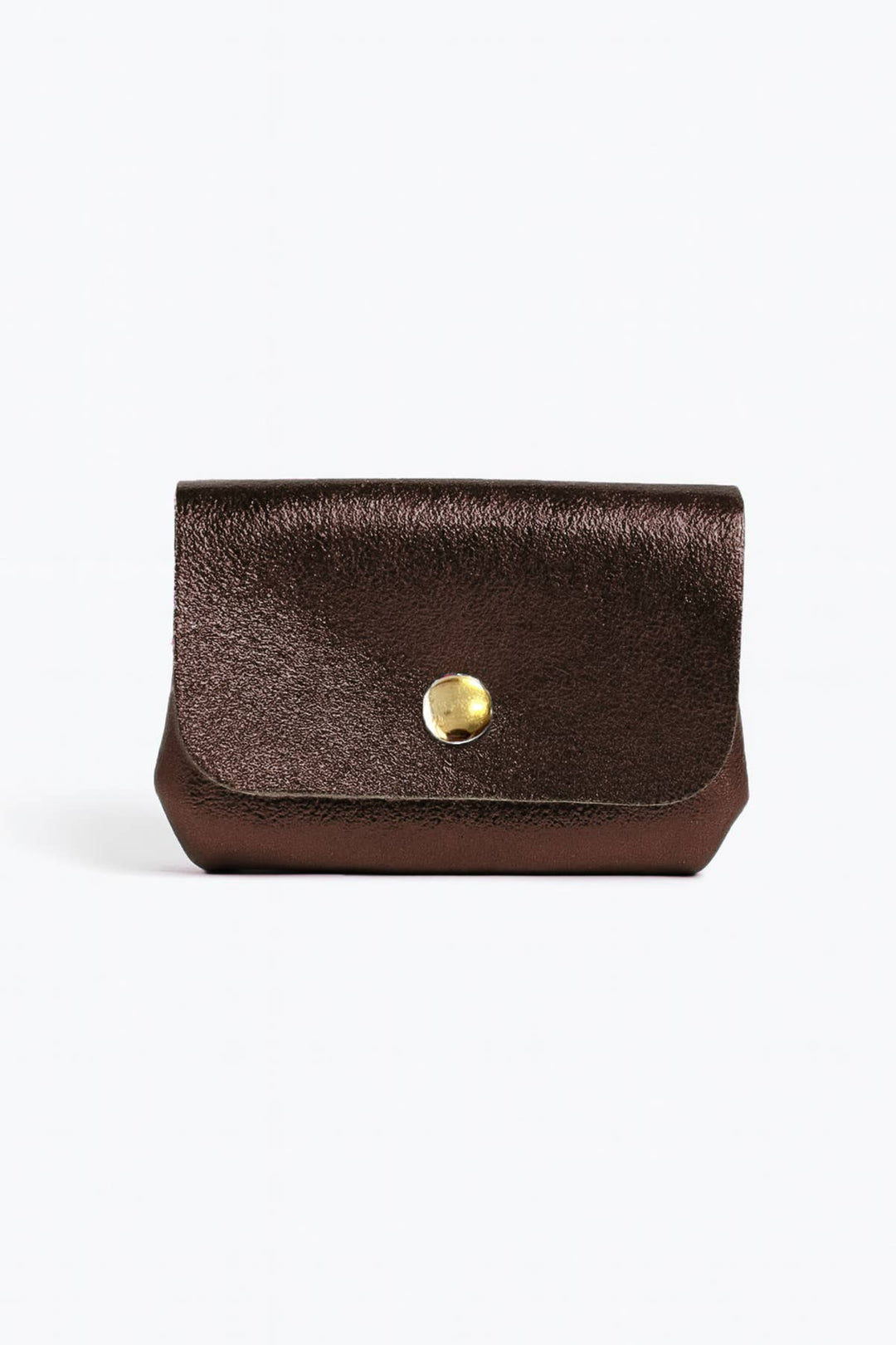 Leni small leather wallet metal chocolate