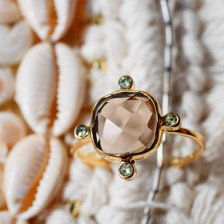 Sanyog Verstellbarer Ring - Rauchquarz und Peridot