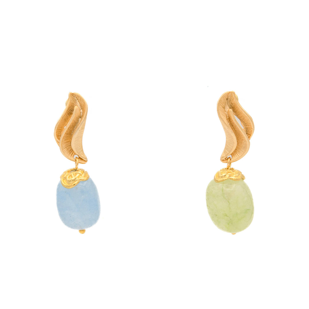 Pastel Gems- Blatt-Ohrringe und Quarze Blau