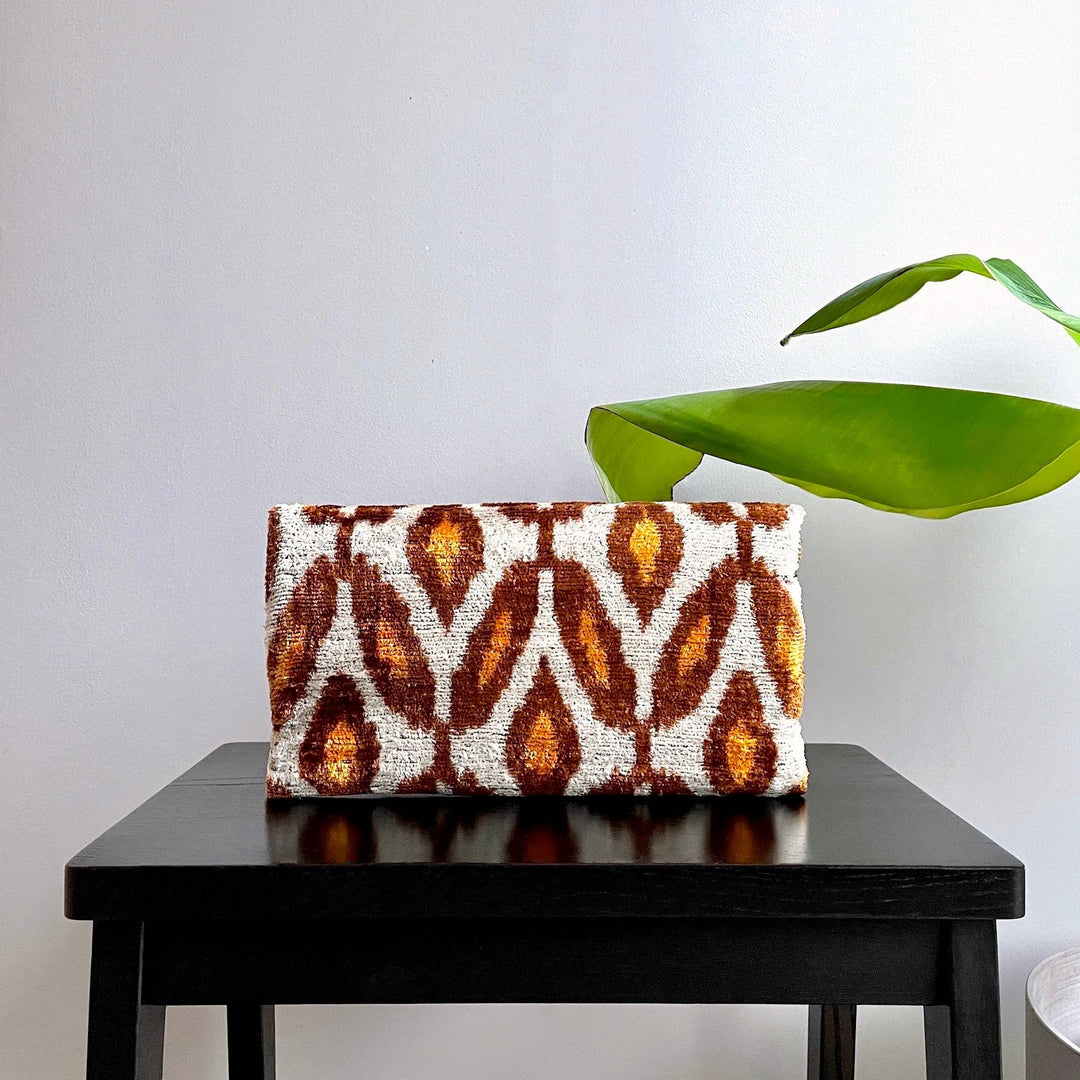 Roma ikat clutch bag with gold chain