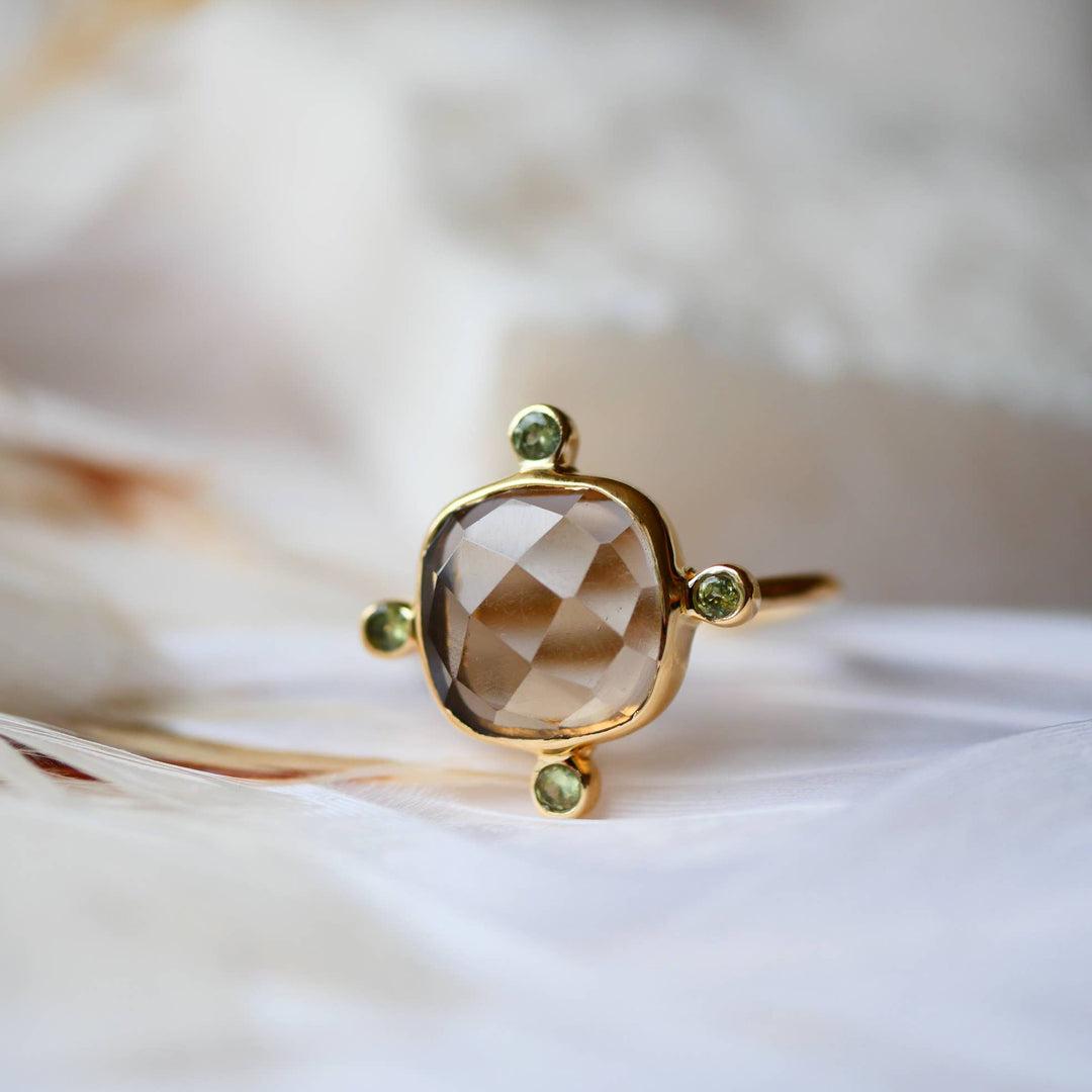 Sanyog Verstellbarer Ring - Rauchquarz und Peridot