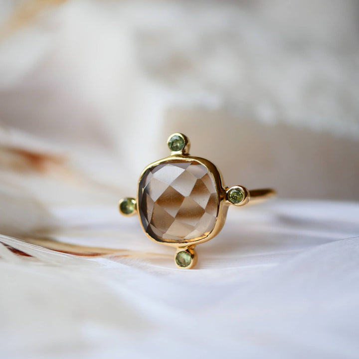 Sanyog Verstellbarer Ring - Rauchquarz und Peridot