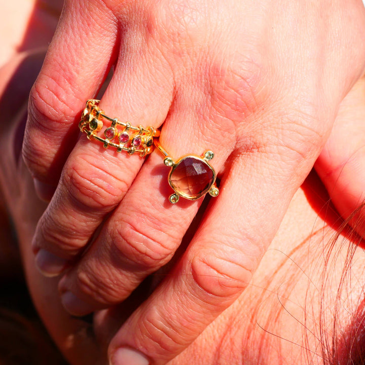 Sanyog Verstellbarer Ring - Rauchquarz und Peridot