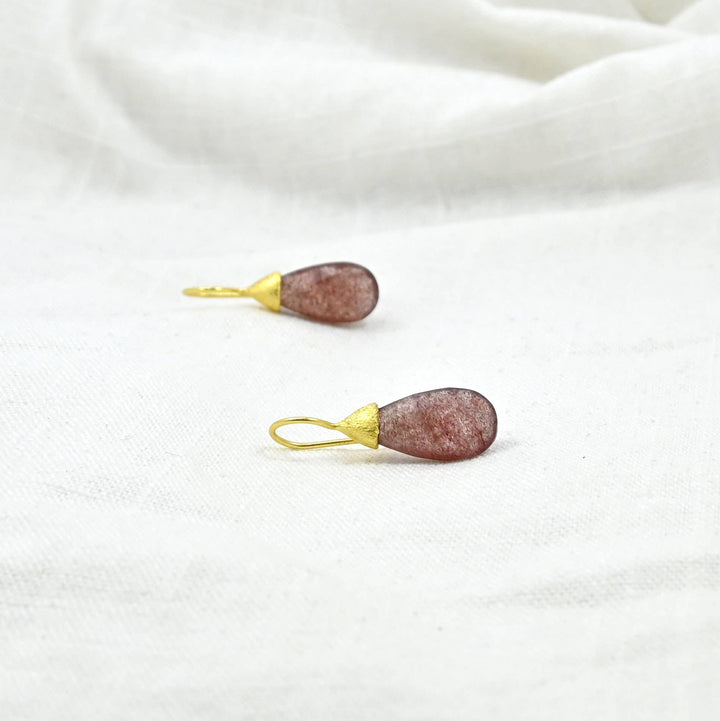 Katara Gemstone Earrings Gold - Strawberry Quartz
