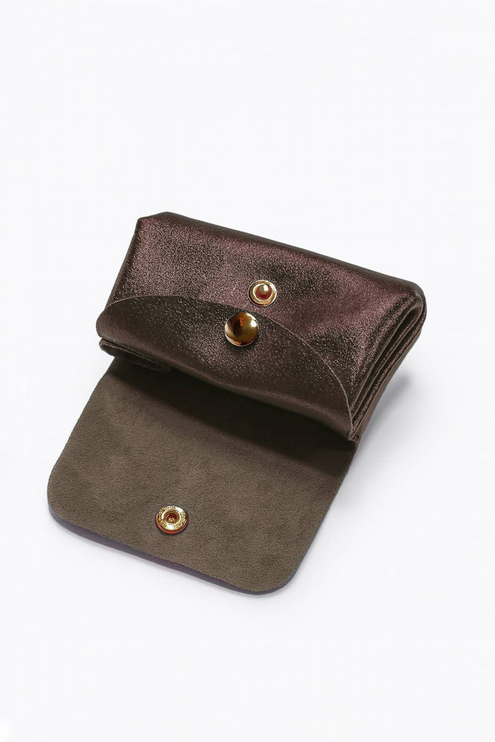 Leni small leather wallet metal chocolate