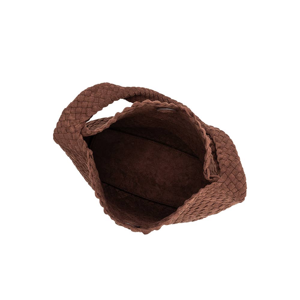 Melie Bianco Johanna große Schultertasche aus recyceltem veganem Wildlederimitat in Espresso