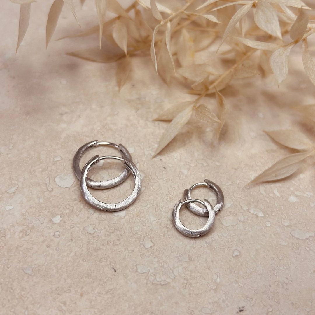 Brushed Silver Minimalist Hoop Earrings: 15 mm