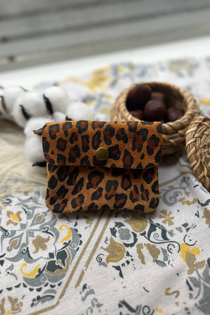 Luce kleine Leder-Geldbörse Kamel-Leopard