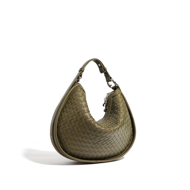 Luna woven leather half moon bag in olive