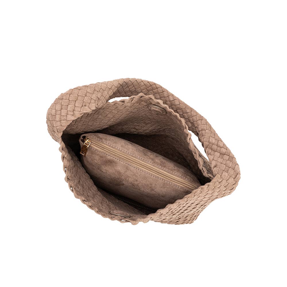 Johanna Clay Schultertasche aus recyceltem veganem Veloursleder