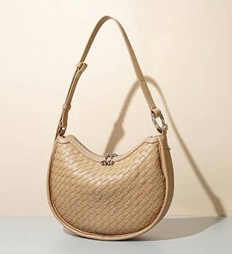 Luna woven leather half moon bag in olive