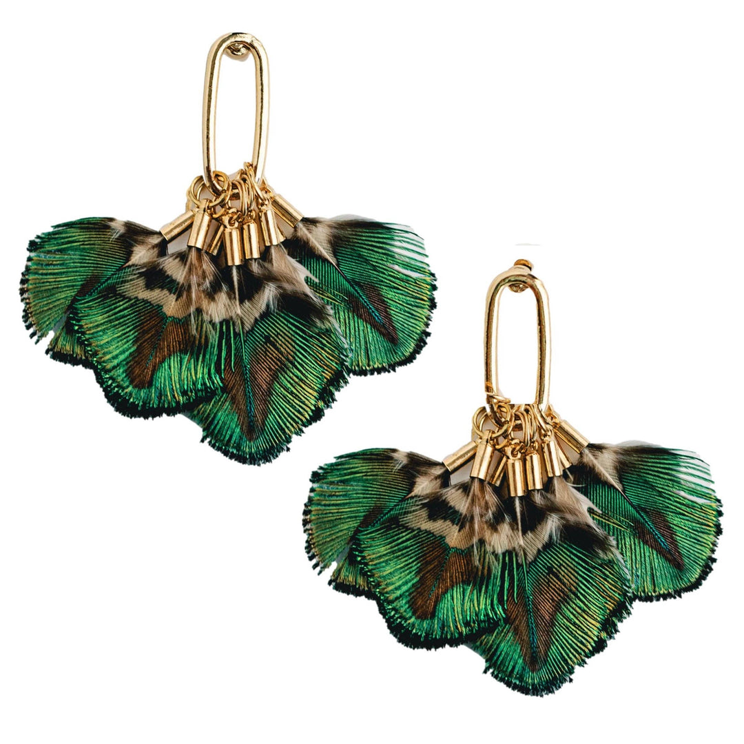 Statement Mallard Feather Tassel Earrings for Autumn