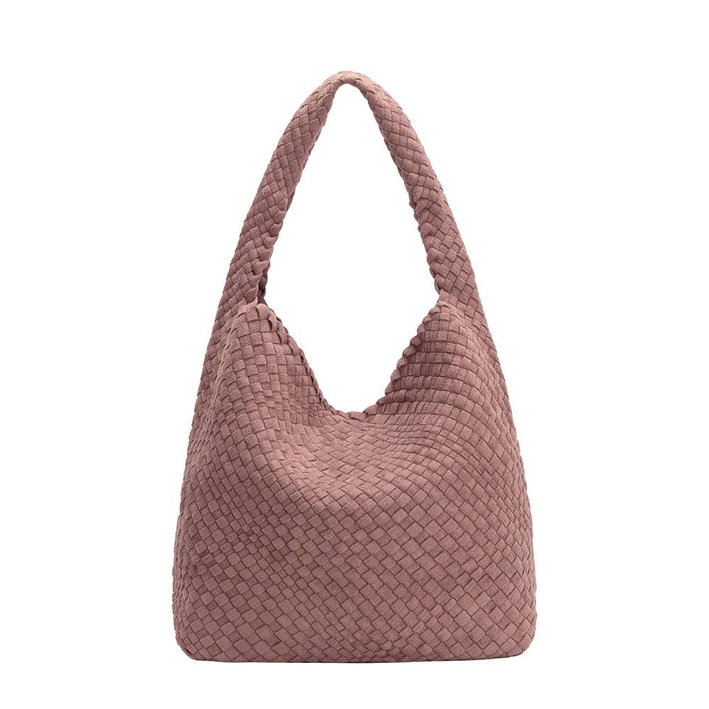 Melie Bianco Johanna große Schultertasche aus recyceltem veganem Wildlederimitat in Mauve
