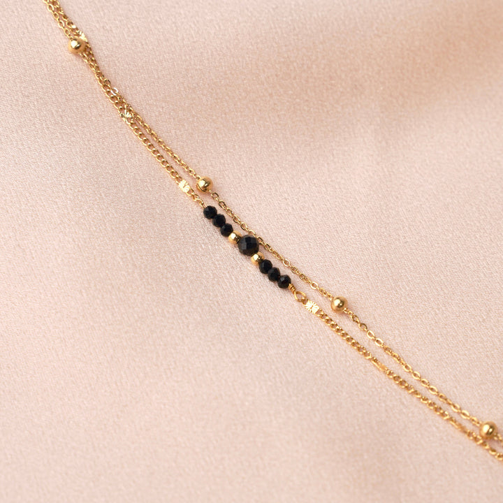 Zweireihiges schwarzes Onyxsteinarmband für Damen