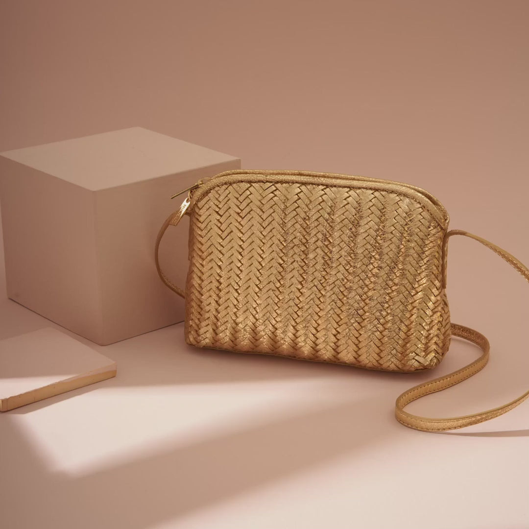 Mia geflochtene Leder-Handtasche in Gold