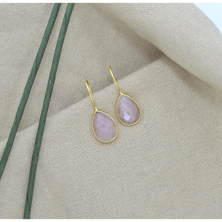 Teardrop Pfirsich Mondstein Gold Ohrring
