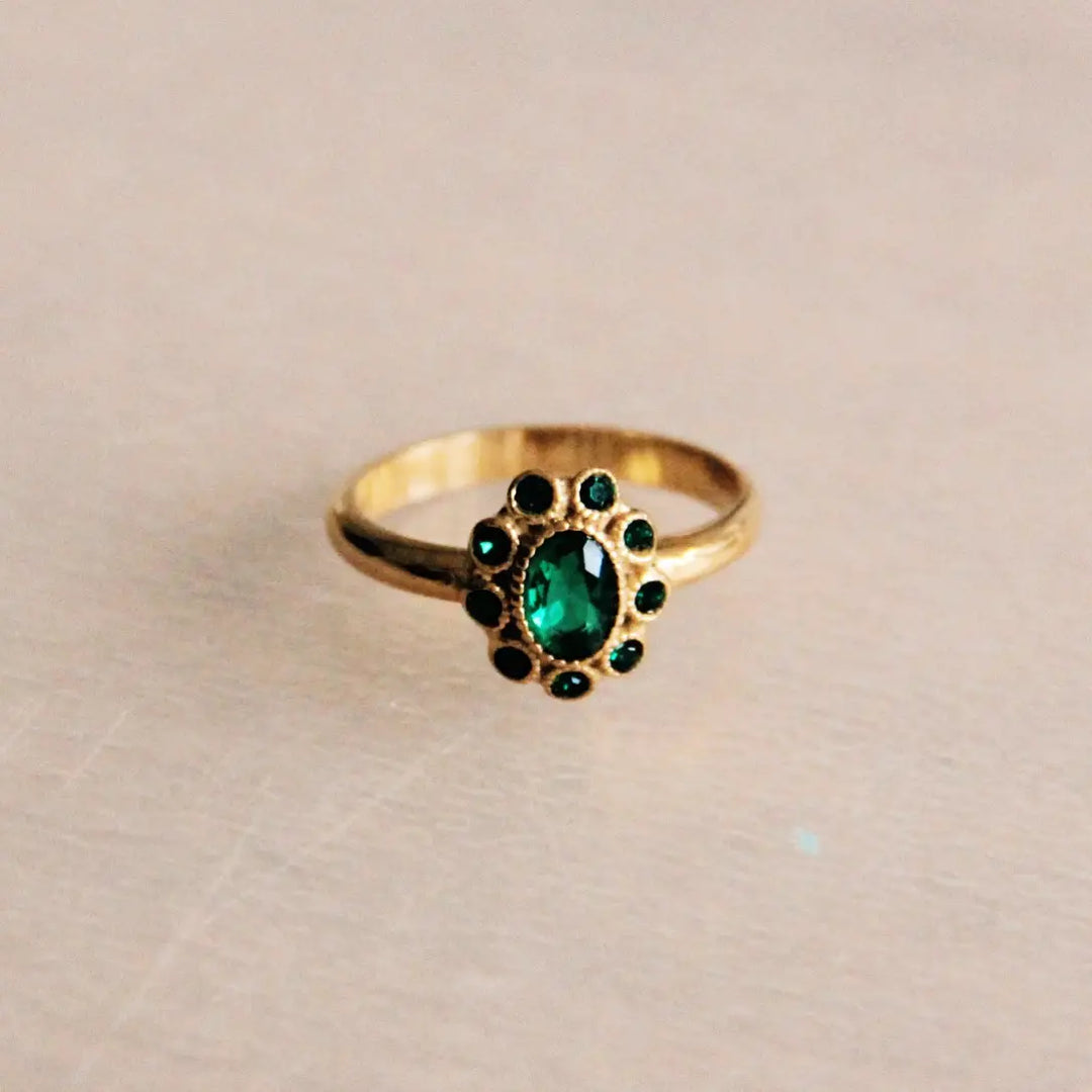 Vintage-Ring aus Edelstahl mit grünen Steinen - Gold