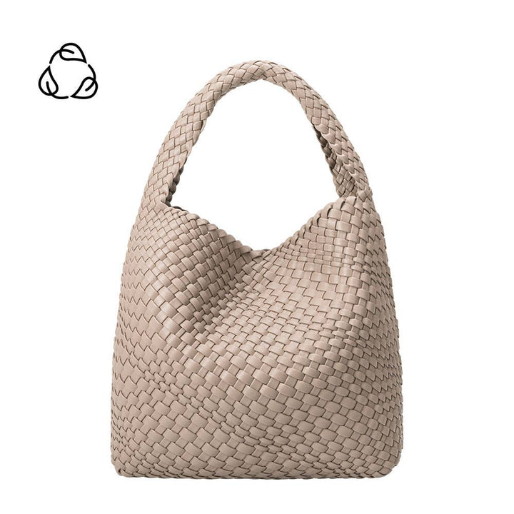 Melie Bianco Johanna große Schultertasche aus recyceltem veganem Material in Taupe